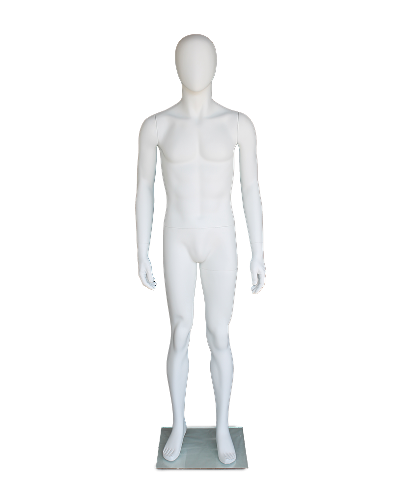 Small-frame vintage-fit egghead male mannequin in matte white, AME05-WT