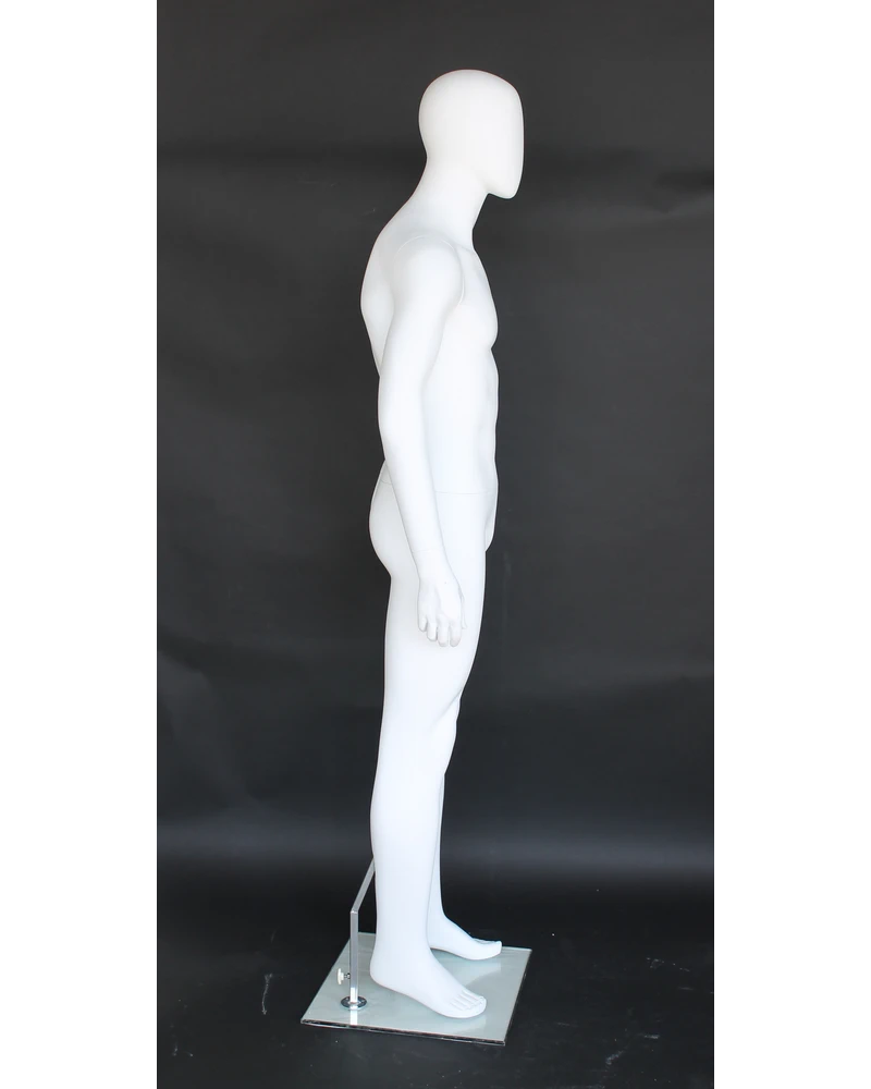 Small-frame vintage-fit egghead male mannequin in matte white, AME05-WT