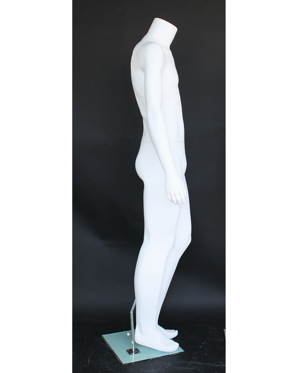 Knee-bent headless male mannequin in matte white, STM002-WT