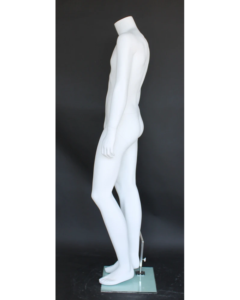 Knee-bent headless male mannequin in matte white, STM002-WT