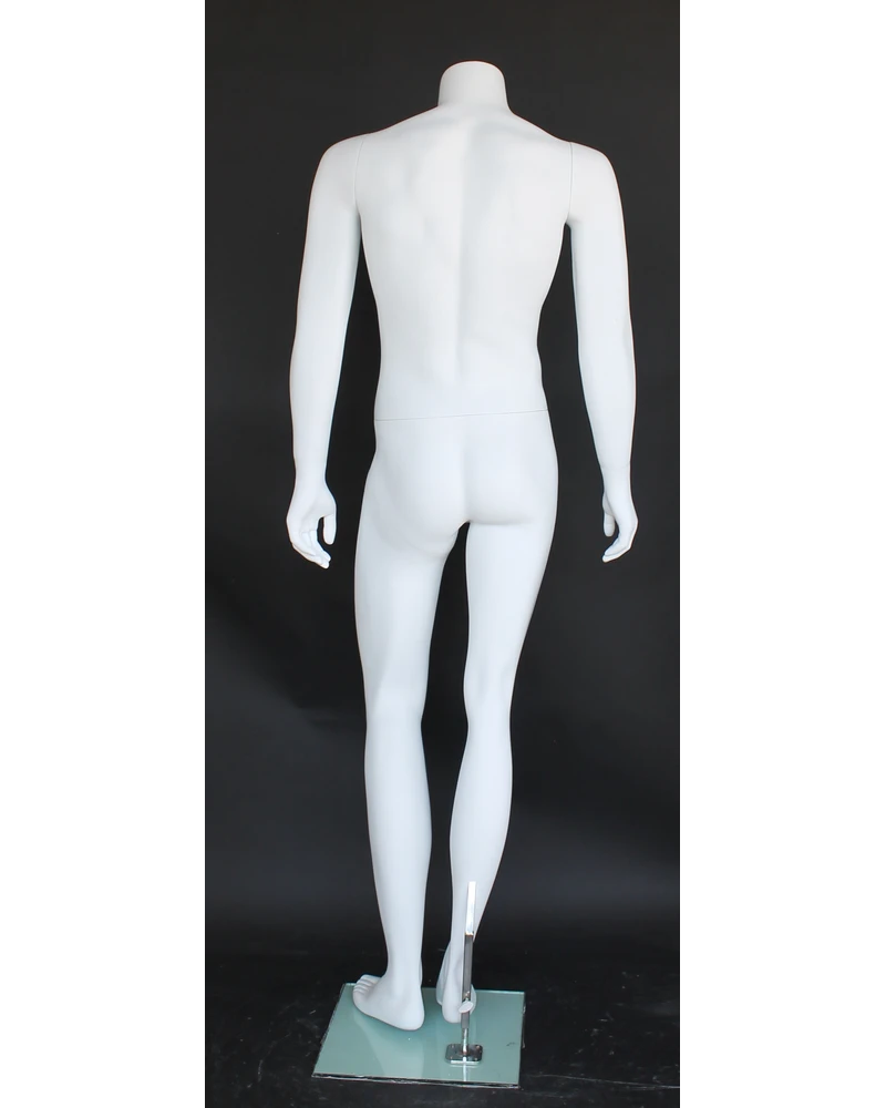 Knee-bent headless male mannequin in matte white, STM002-WT