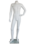 Left-hand-on-hip headless male mannequin in matte white, STM004-WT