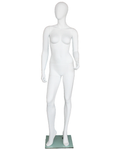 Twisted-torso egghead female mannequin in matte white, front view