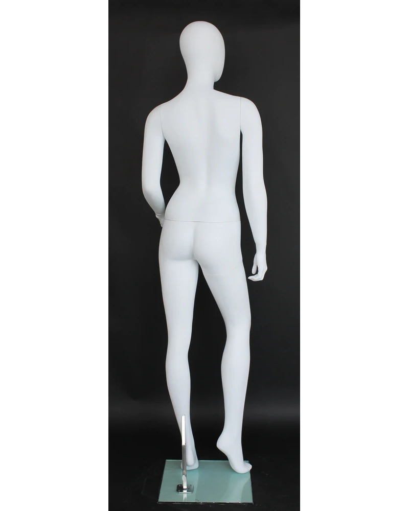 Twisted-torso egghead female mannequin in matte white