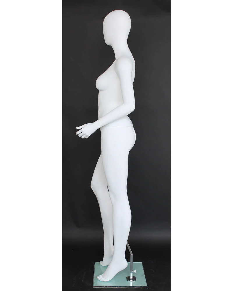 Twisted-torso egghead female mannequin in matte white