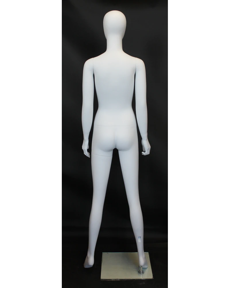 Power-stance egghead female mannequin in matte white