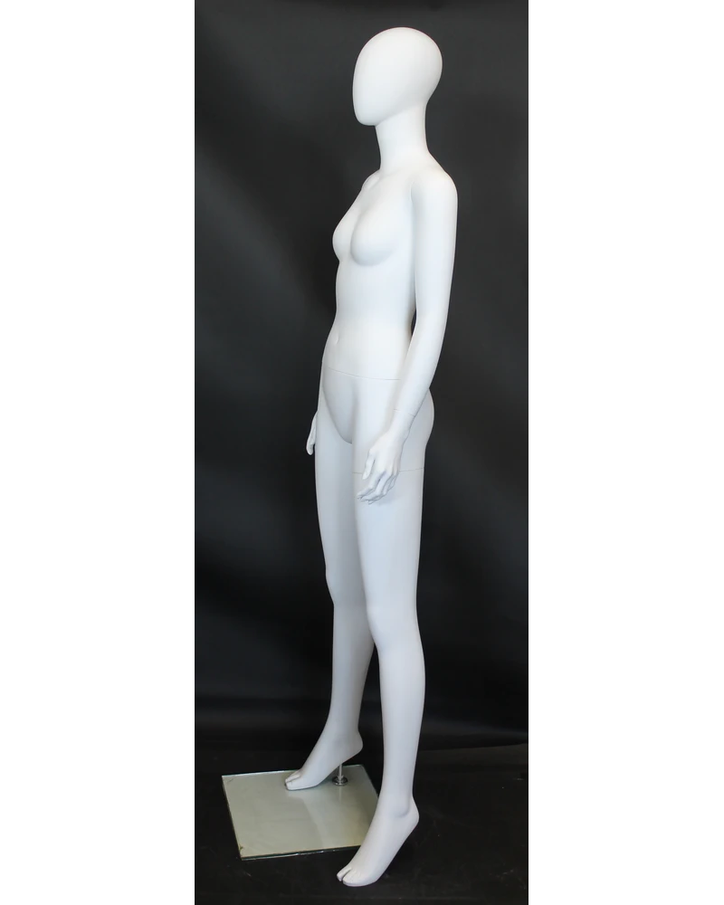 Power-stance egghead female mannequin in matte white