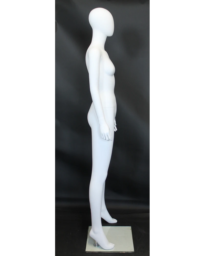 Power-stance egghead female mannequin in matte white