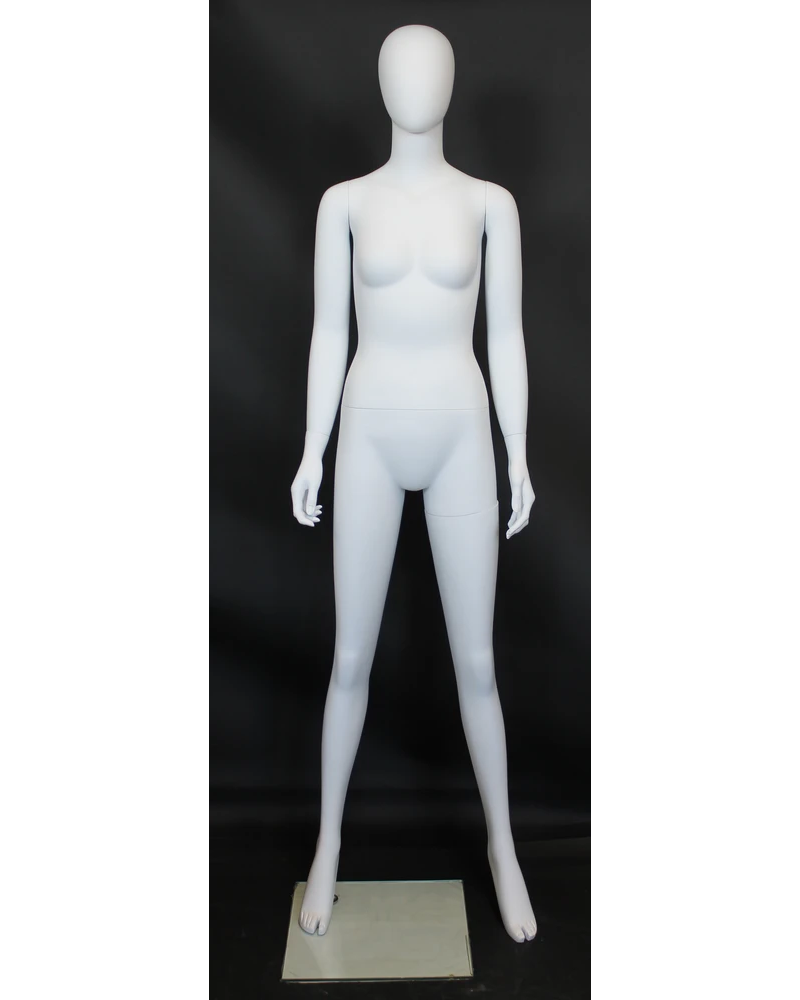 Power-stance egghead female mannequin in matte white