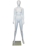 Power-stance egghead female mannequin in matte white, front view