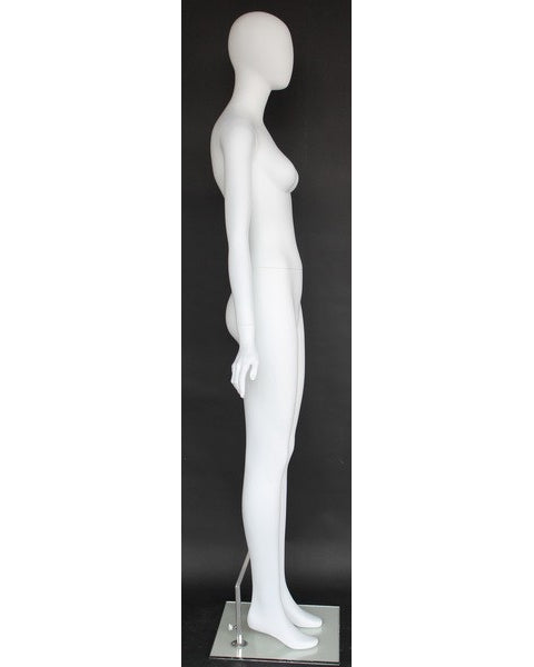 Versatile arms-at-sides egghead female mannequin in matte white