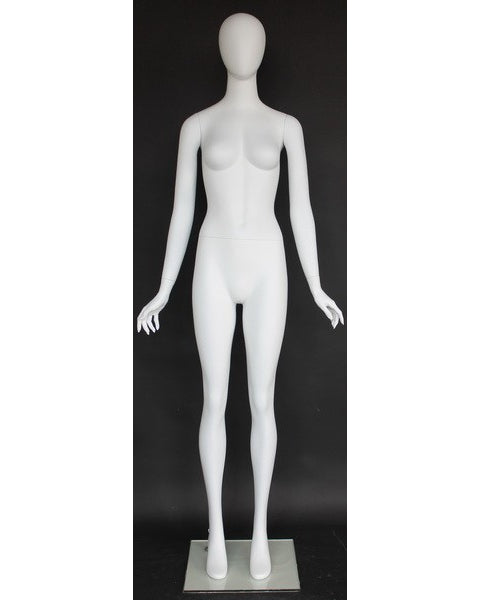 Versatile arms-at-sides egghead female mannequin in matte white