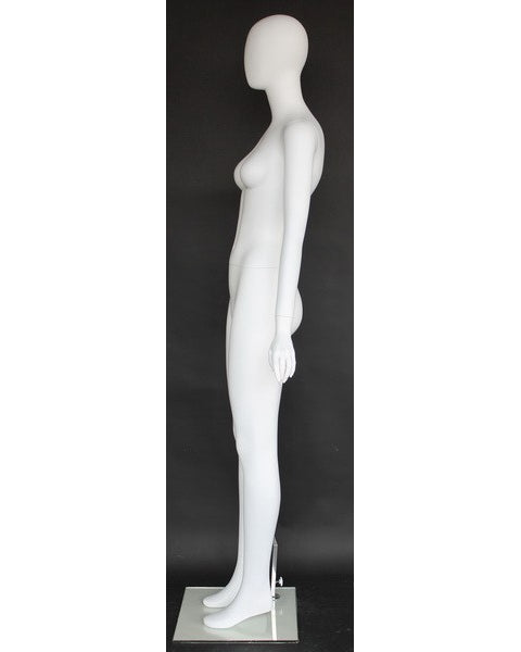 Versatile arms-at-sides egghead female mannequin in matte white