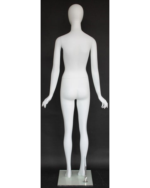 Versatile arms-at-sides egghead female mannequin in matte white