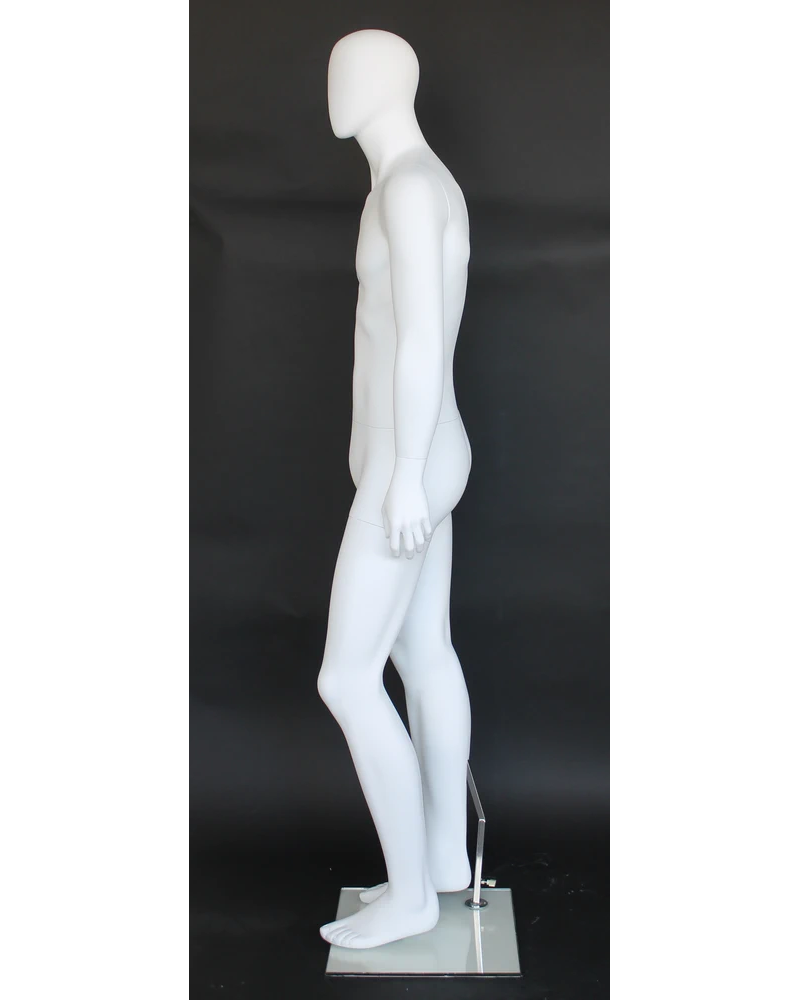 Walking-twist egghead male mannequin in matte white, SFM61E-WT