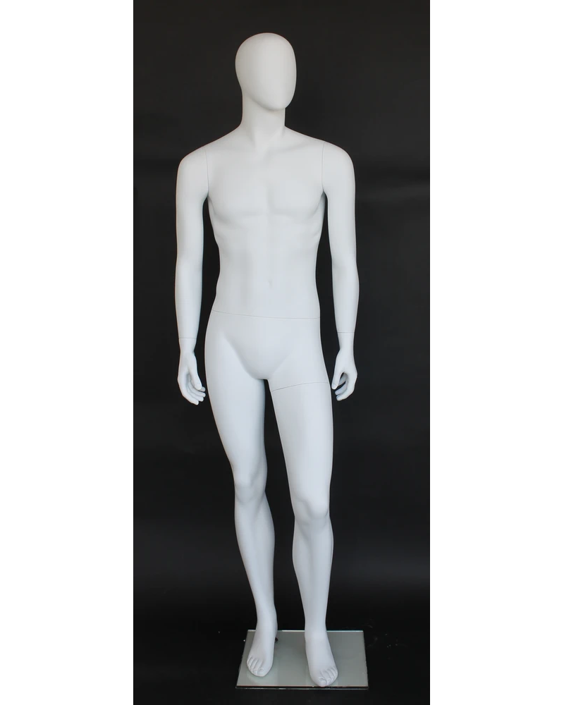 Walking-twist egghead male mannequin in matte white, SFM61E-WT
