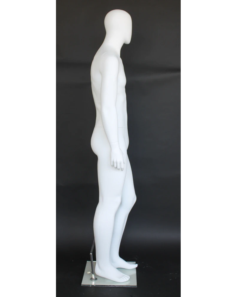 Walking-twist egghead male mannequin in matte white, SFM61E-WT