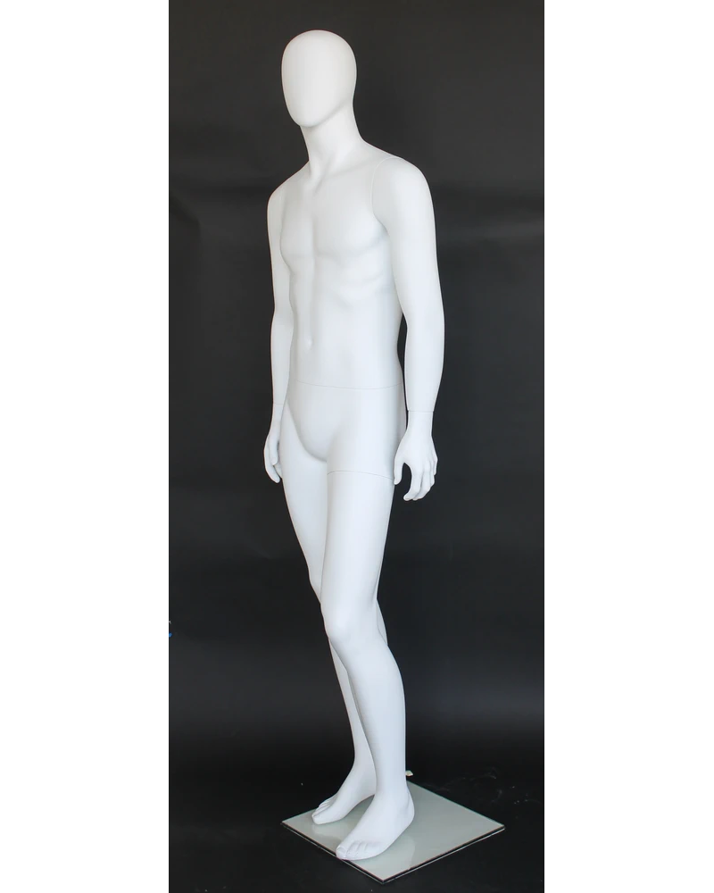 Walking-twist egghead male mannequin in matte white, SFM61E-WT