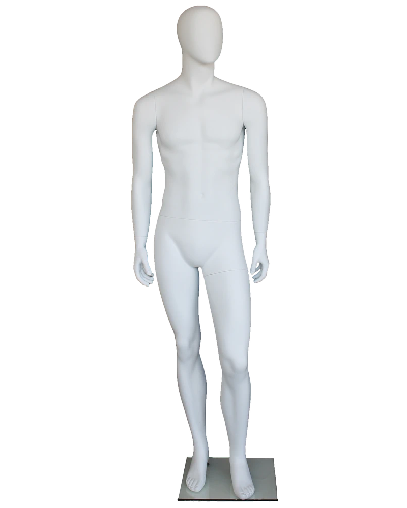 Walking-twist egghead male mannequin in matte white, SFM61E-WT