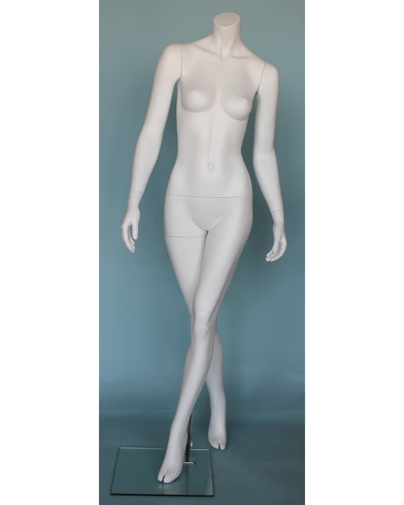 Walking pose headless female mannequin in matte white