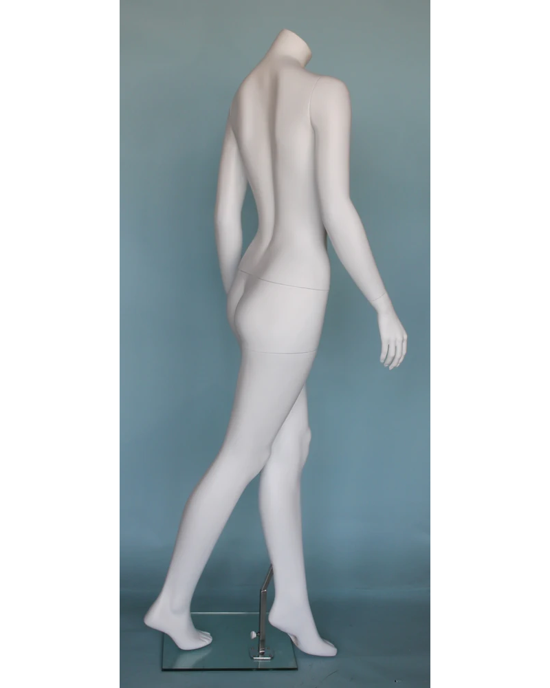 Walking pose headless female mannequin in matte white