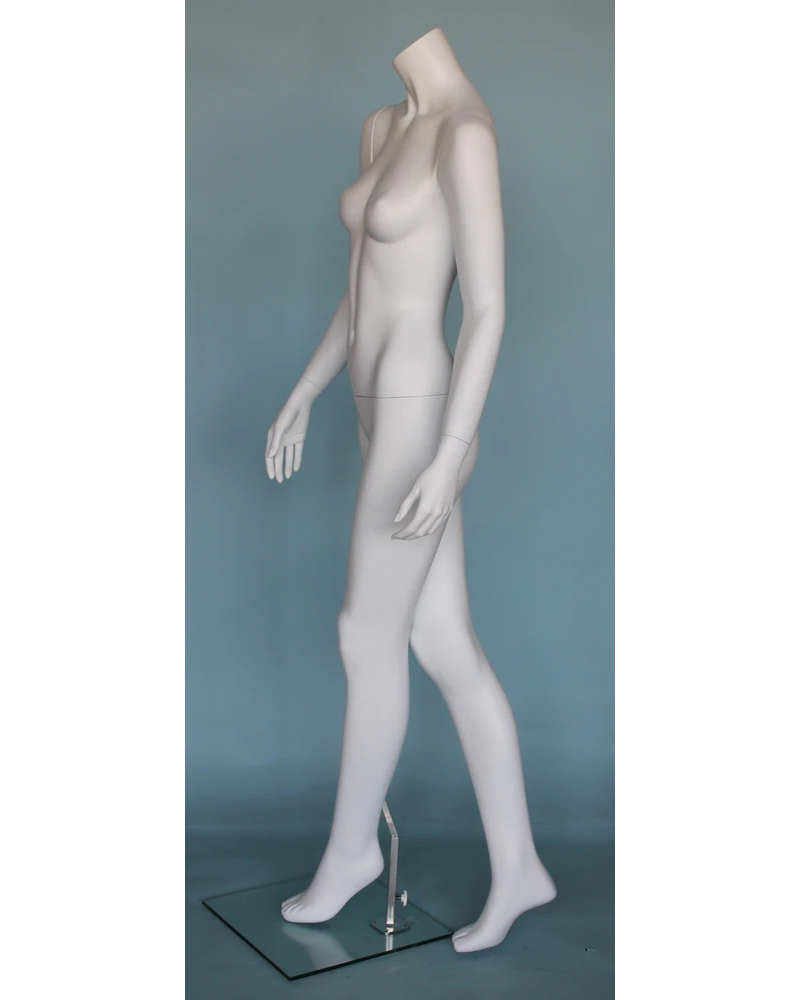 Walking pose headless female mannequin in matte white