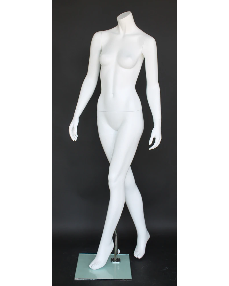 Walking pose headless female mannequin in matte white
