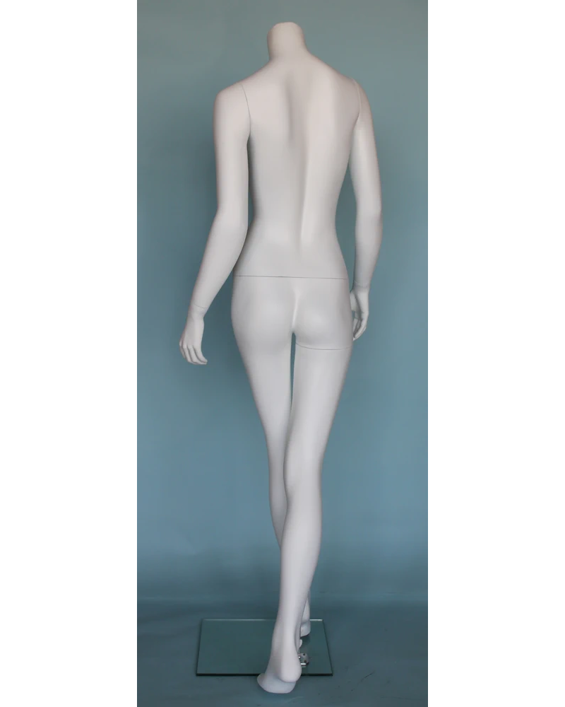 Walking pose headless female mannequin in matte white