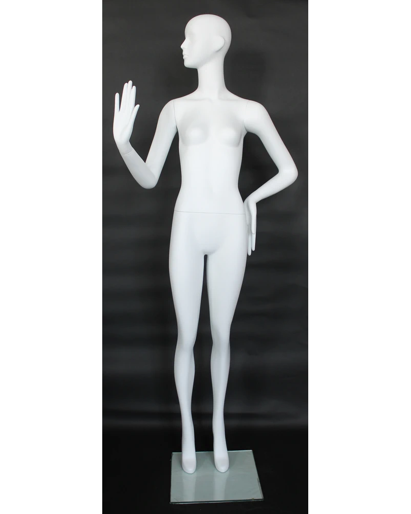 Bent-arm abstract female mannequin in matte white