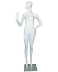 Bent-arm abstract female mannequin in matte white, front view