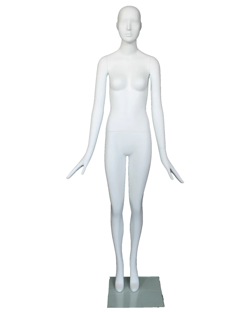 Standing abstract female mannequin in matte white, front view