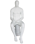 Upright sitting egghead male mannequin in matte white, SFM50E-WT