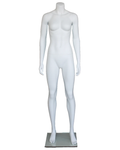 Athletic headless female mannequin with arms at sides in matte white