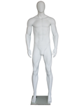 Tall athletic arms-at-sides egghead male mannequin in matte white, SFM52E-WT