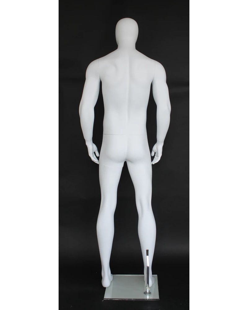 Tall athletic arms-at-sides egghead male mannequin in matte white, SFM52E-WT
