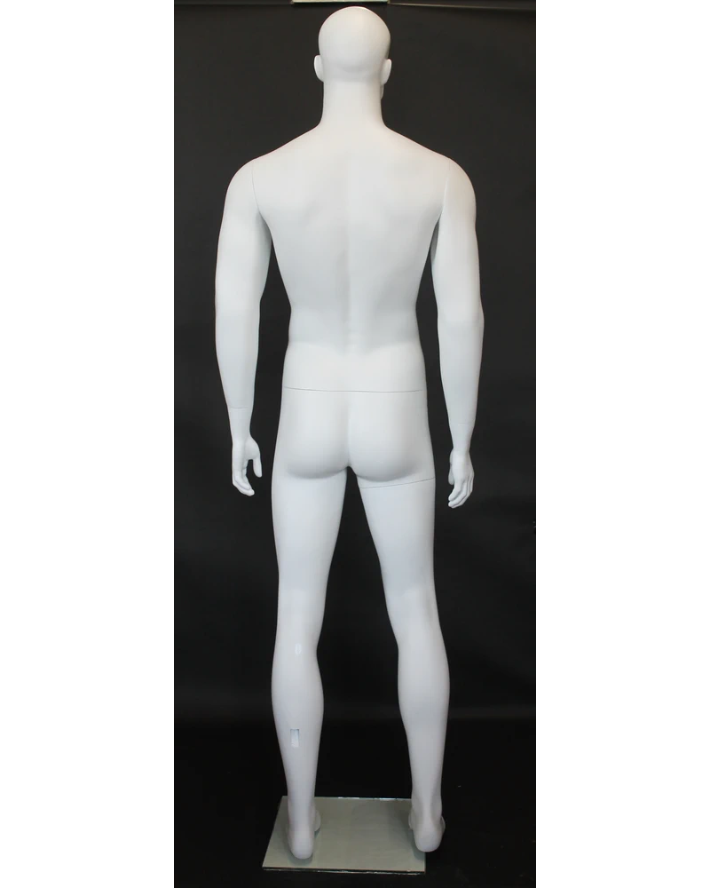 Muscular bald-head featured-face male mannequin in matte white, SFM6-WT