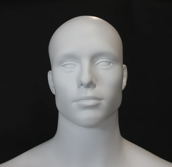 Muscular bald-head featured-face male mannequin in matte white, SFM6-WT