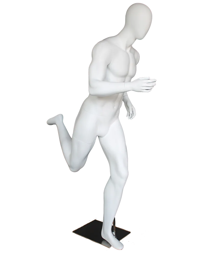 Running egghead male mannequin in matte white