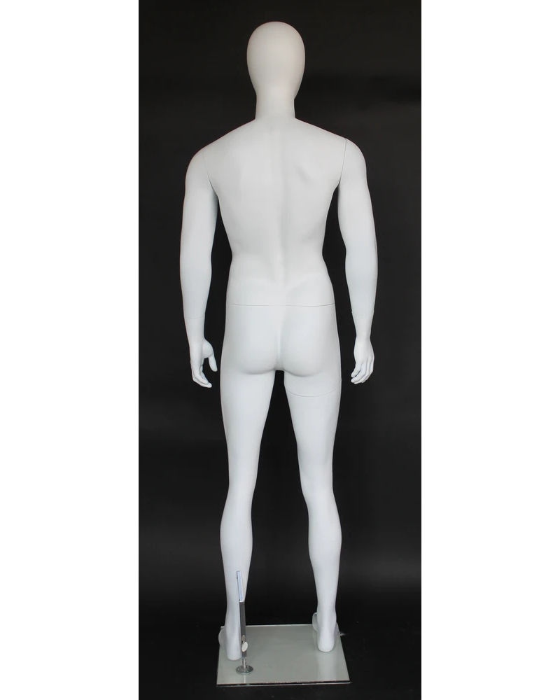 Muscular arms-at-sides egghead male mannequin in matte white, SFM29E-WT