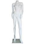 Headless female mannequin with right arm behind back in matte white