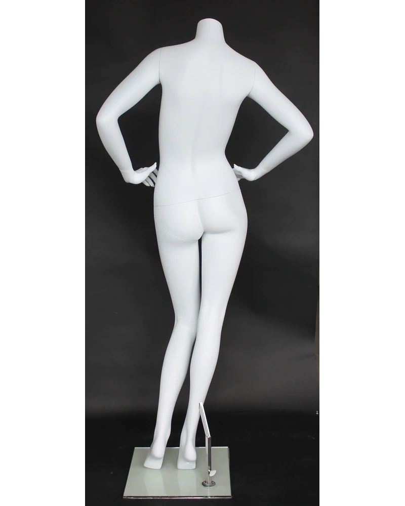 Headless female mannequin with both hands on hips in matte white