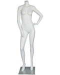 Headless female mannequin with left hand on hip in matte white