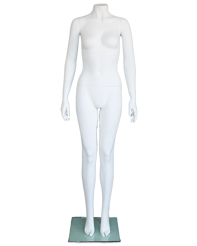 Simple standing size 2/4 headless female mannequin in matte white, STW002-WT