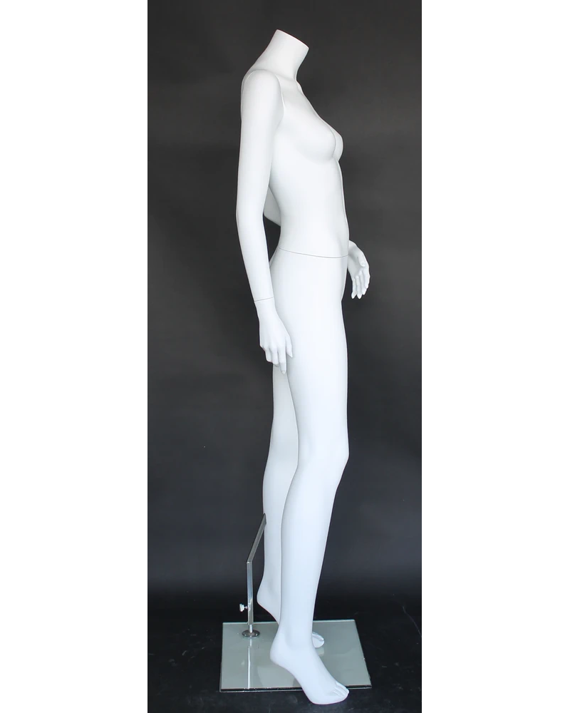 Headless female mannequin with arm behind back in matte white