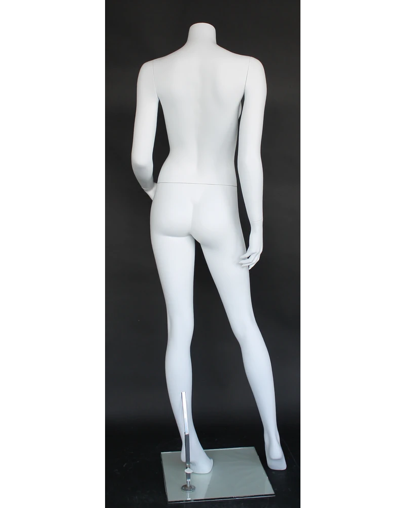 Headless female mannequin with arm behind back in matte white