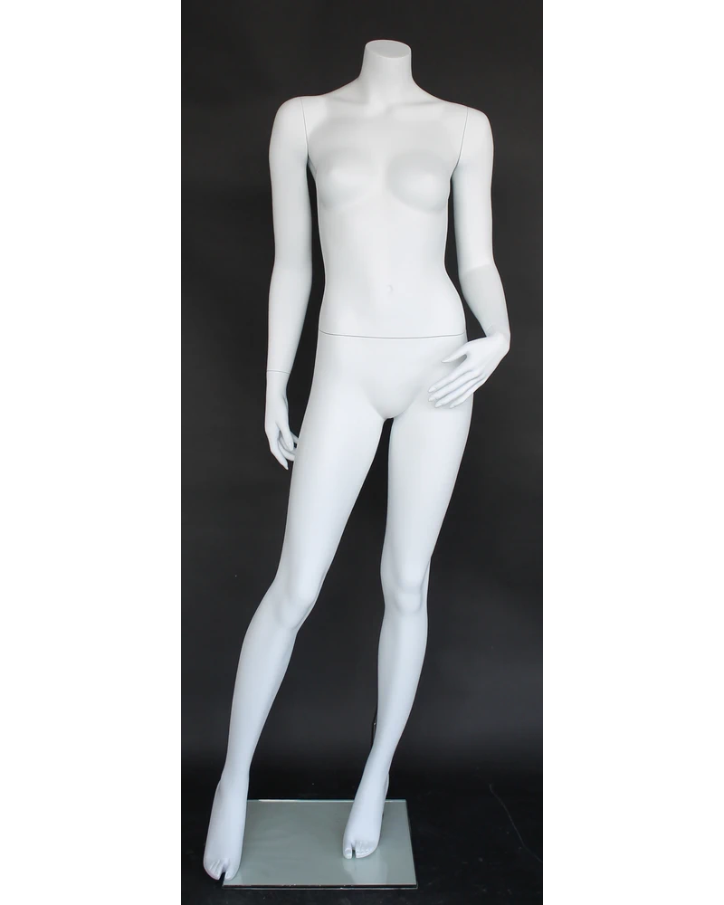 Headless female mannequin with arm behind back in matte white