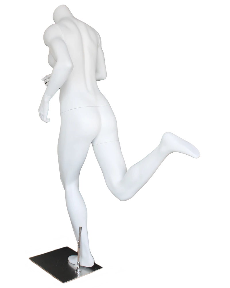 Headless running female mannequin in matte white