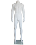 Relaxed arms-at-sides headless male mannequin in matte white, STM006-WT