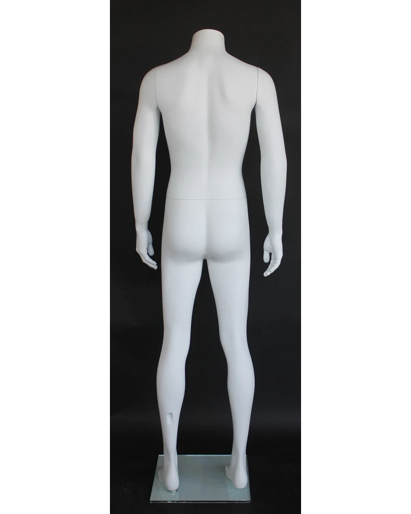 Relaxed arms-at-sides headless male mannequin in matte white, STM006-WT