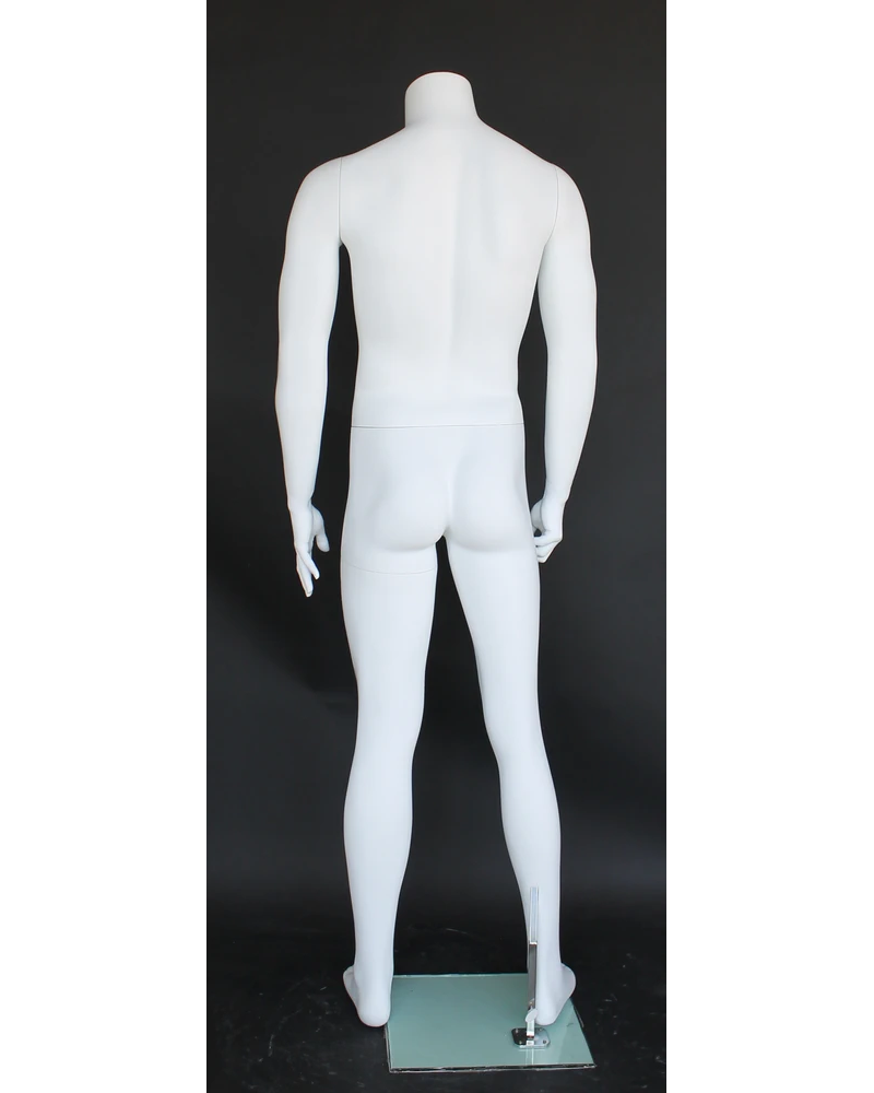Arms-at-sides headless male mannequin in matte white, STM001-WT